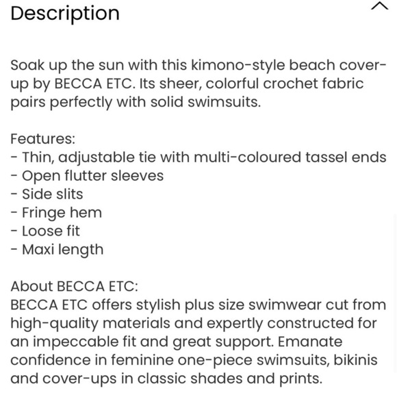 NWT Becca by Rebecca Virtue Wander Fringe Sheer Kimono Swim Cover-Up - 1X - Picture 10 of 10